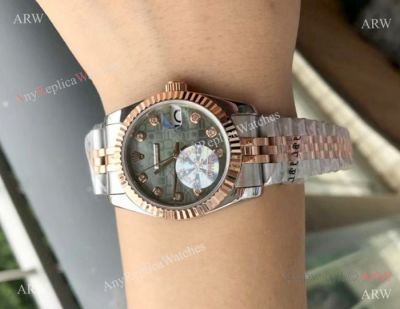 Rolex Datejust 31mm Copy watches 2-Tone Rose Gold Green Micro Face